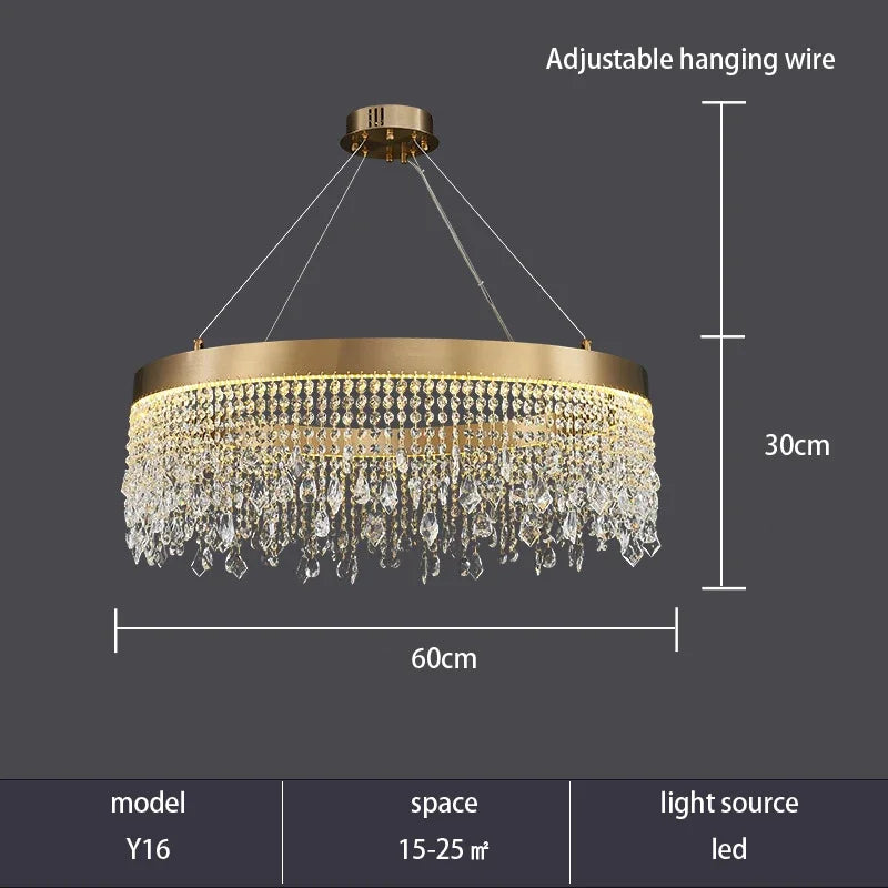 DecorBites™ Crystal Chandelier: Luxury Gold LED Circle Ceiling Pendant Light