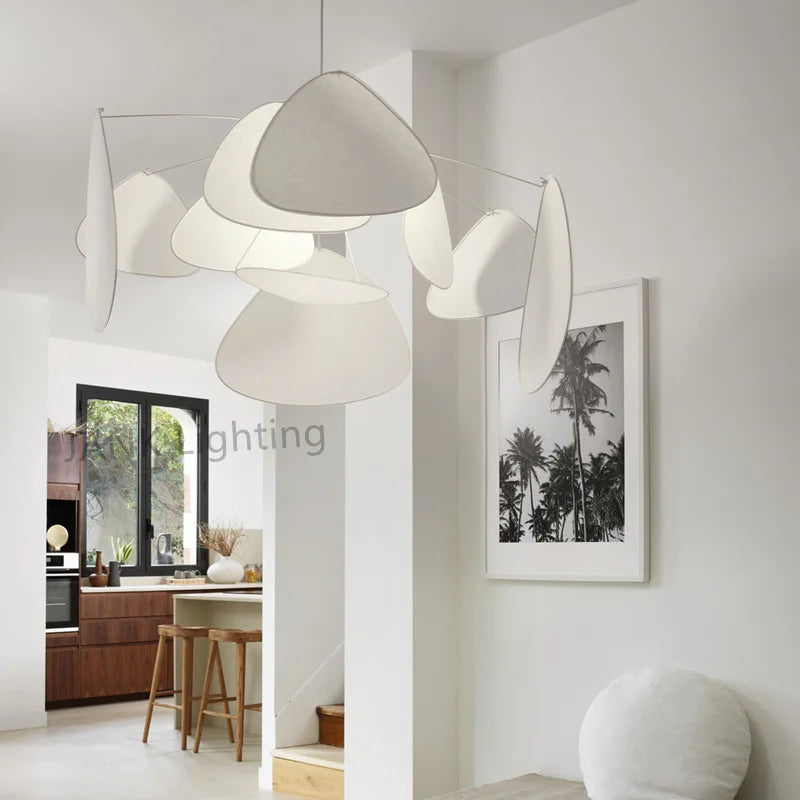 DecorBites™ Leaf Grid Chandelier: Designer White Fabric Screen Suspension Lighting for Kitchen Island, Living Room, Bedroom