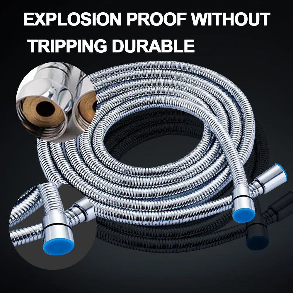 DecorBites™ 3m Silver Stainless Steel Shower Hose for Common Faucet - Bathroom Accessory