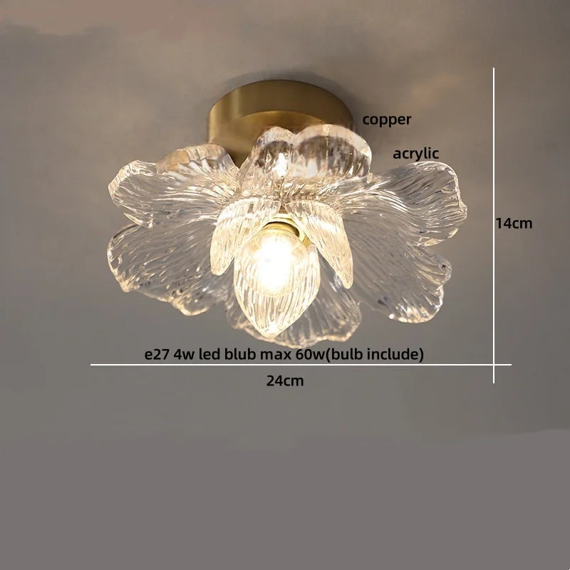 DecorBites™ Wood Copper LED Ceiling Light Amber Glass Plafond Lamp