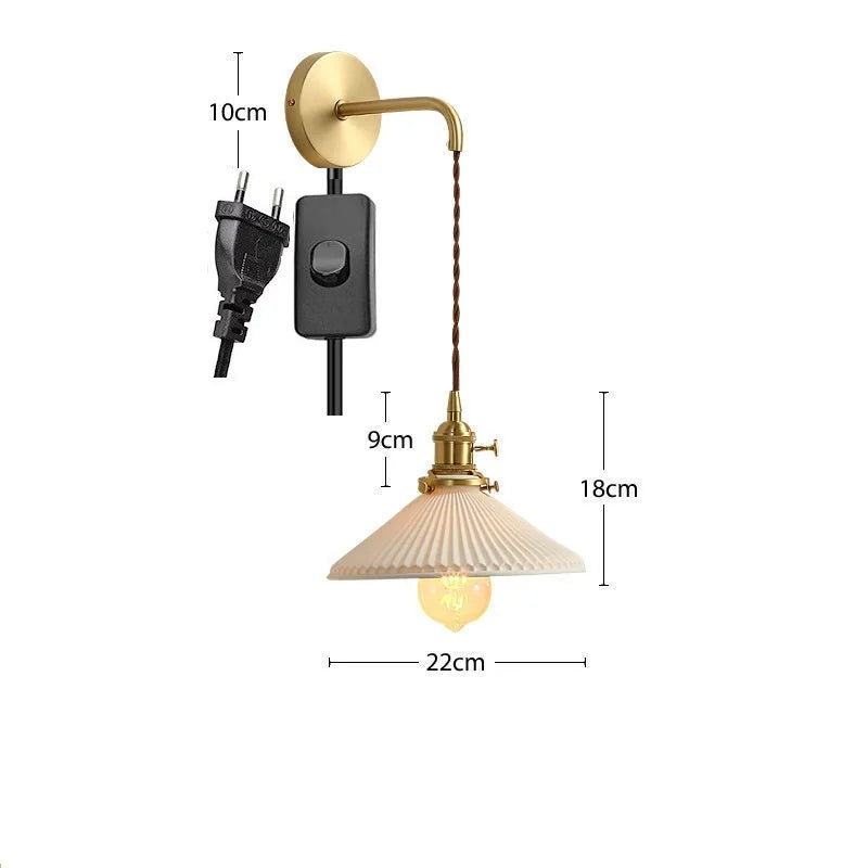 DecorBites™ Ceramic Wall Lamp Pull Chain LED Modern Nordic Copper Socket Mirror Light