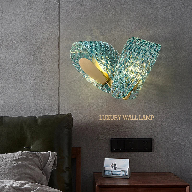 DecorBites™ Blue Glass Flower Ceiling Chandelier Copper Hanging Lamps
