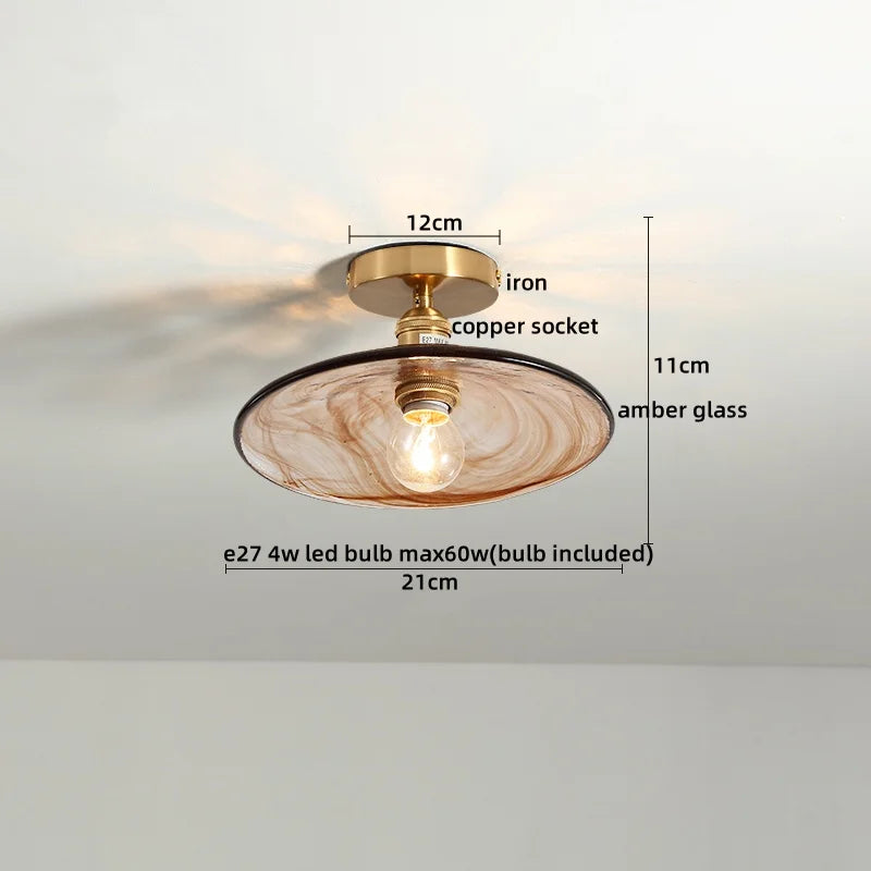 DecorBites™ Amber Glass LED Ceiling Lights Modern Home Lighting Copper Socket