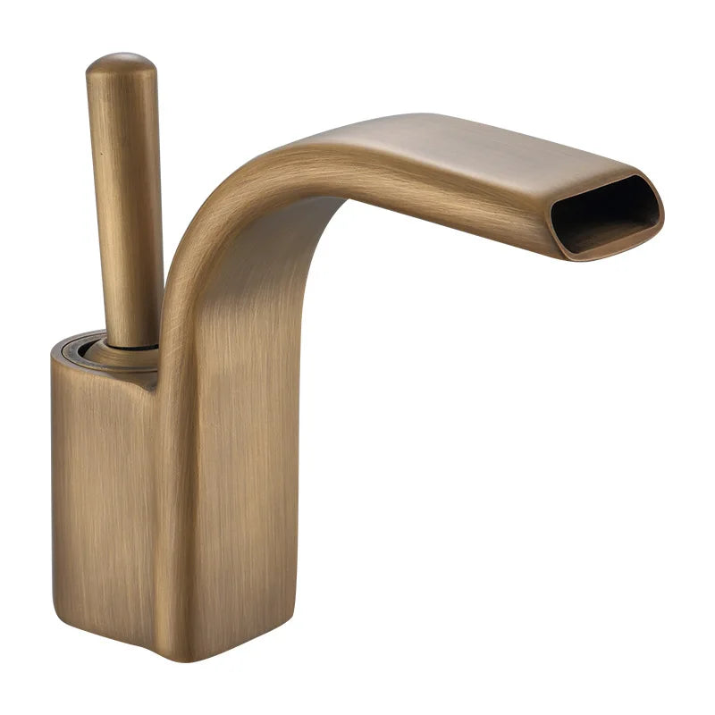 DecorBites™ Black Brass Waterfall Basin Faucet, Single Hole Hot Cold Sink Mixer Tap