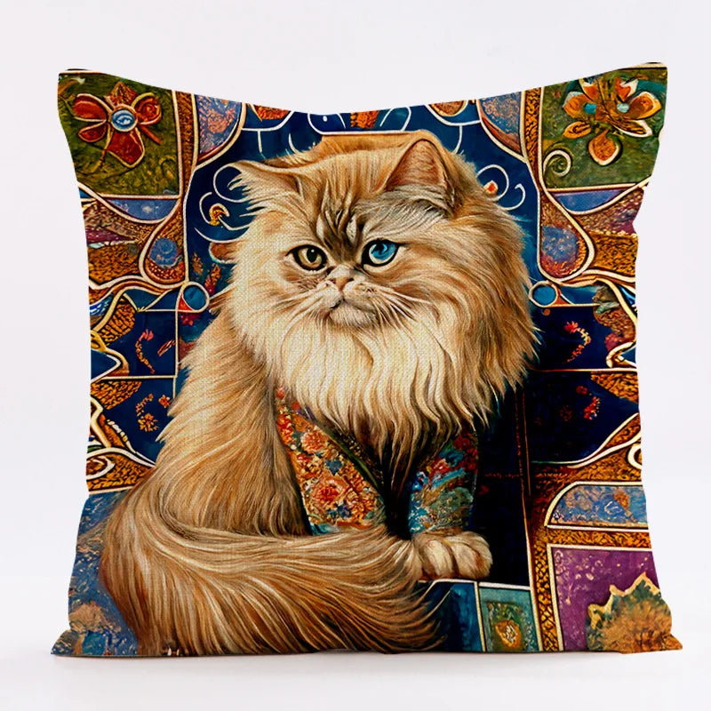 DecorBites™ Cat Design Linen Pillowcase 45x45cm for Home Decor and Cushion Covers