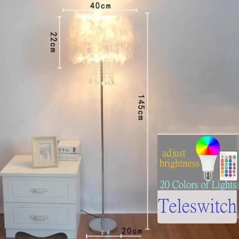 DecorBites™ Crystal LED Feather Floor Lamp for Modern Nordic Living Room Decor