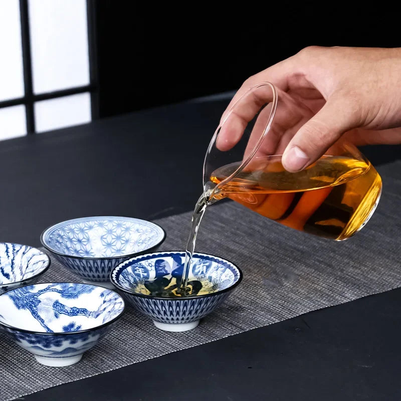 DecorBites™ Blue & White Ceramic Kung Fu Tea Cup, Japanese Style Porcelain Sake Espresso Mug