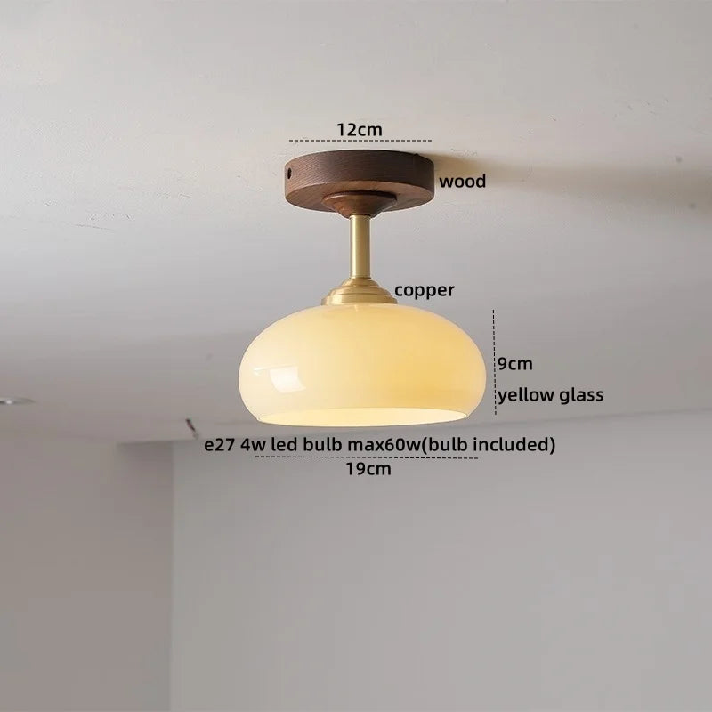 DecorBites™ Amber Glass LED Ceiling Light Modern Wood Canopy Kids Room Fixture