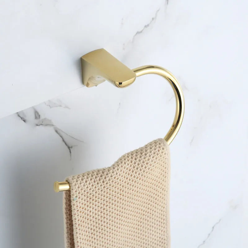 DecorBites™ Gold Bathroom Hardware Set: Towel Rack, Shelf, Paper Holder, Towel Holder, Toilet Brush Holder