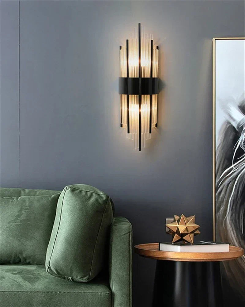 DecorBites™ Black Gold Crystal Wall Lights Modern LED Sconce for Bedroom Living Room