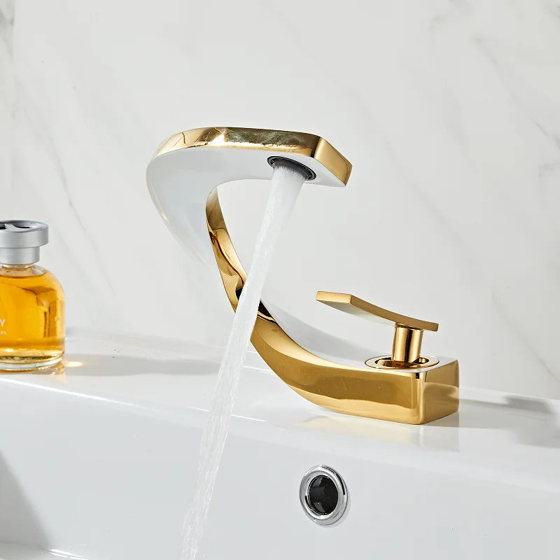 DecorBites™ Gold White Bathroom Basin Faucet Cold Hot Water Mixer Sink Tap