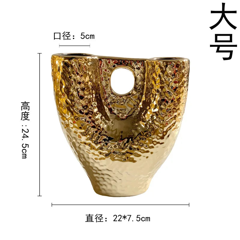 DecorBites™ Gold Vase with Hollow Branches - Ceramic Home Decor Accessory