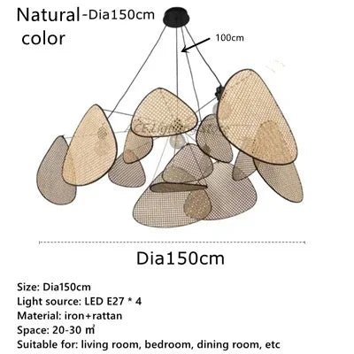 DecorBites™ Black Rattan Ceiling Chandelier for Indoor Lighting Decor