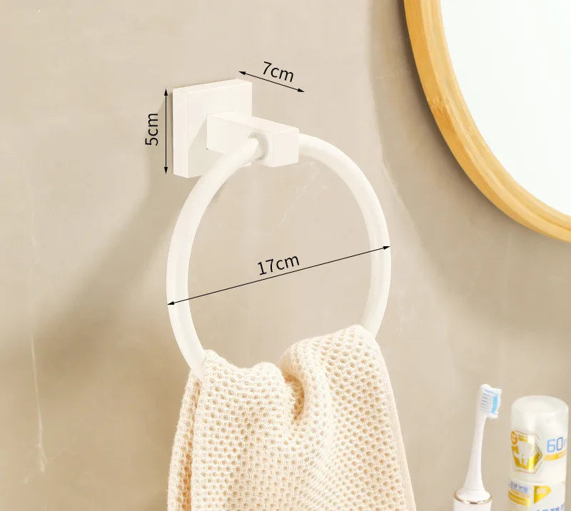 DecorBites™ Bathroom Set: Cream White Shelf, Towel Rack, Paper Holder, Brush Holder & Hardware