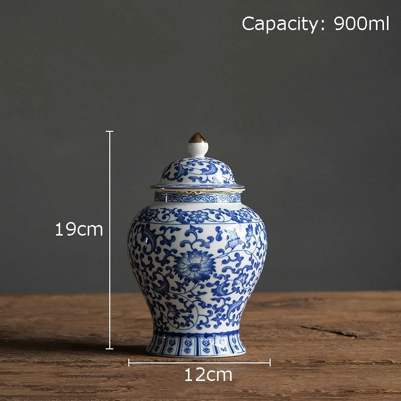 DecorBites™ Blue & White Porcelain Jar with Gold Plating - Ceramic Storage & Desk Decor