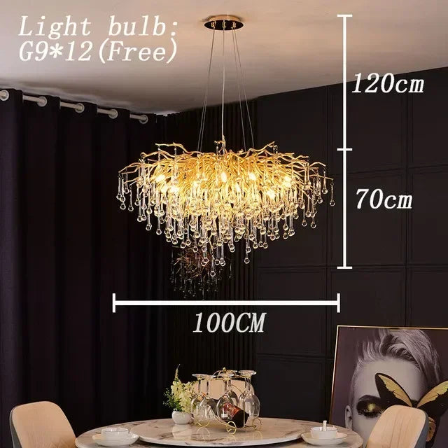 DecorBites™ Crystal LED Living Room Chandelier, Modern Luxury Water Drop Pendant Lamp
