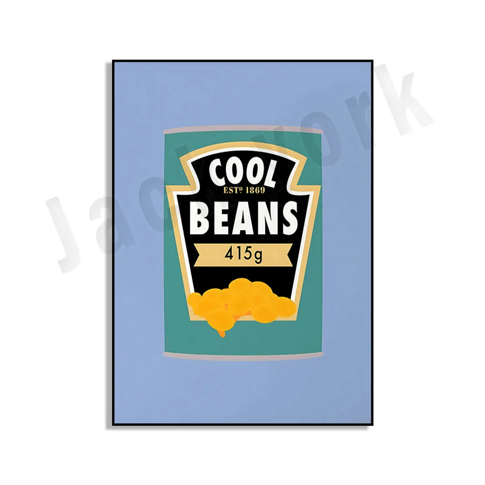 DecorBites™ Blue Cool Beans Pesto Pasta Food Art Poster Soy Pun