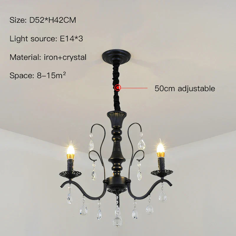 DecorBites™ Black Wrought Iron Crystal Chandelier for Living & Dining Room - Elegance meets Style