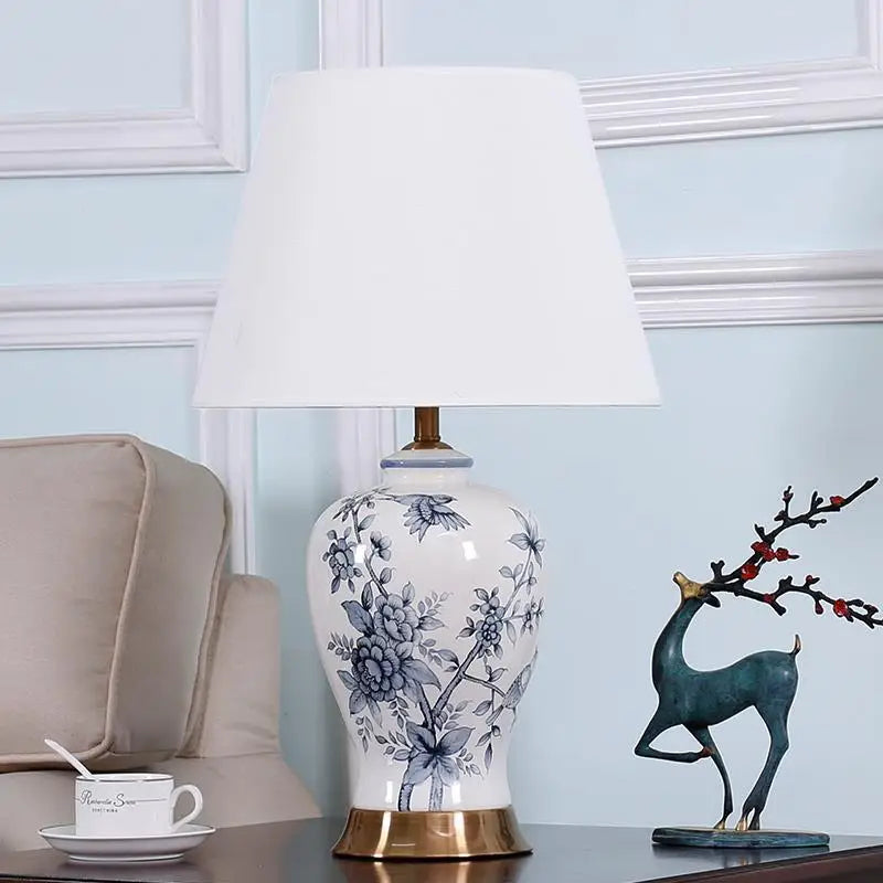 DecorBites™ Blue and White Porcelain Table Lamp for Home Decor – Classic Retro Style