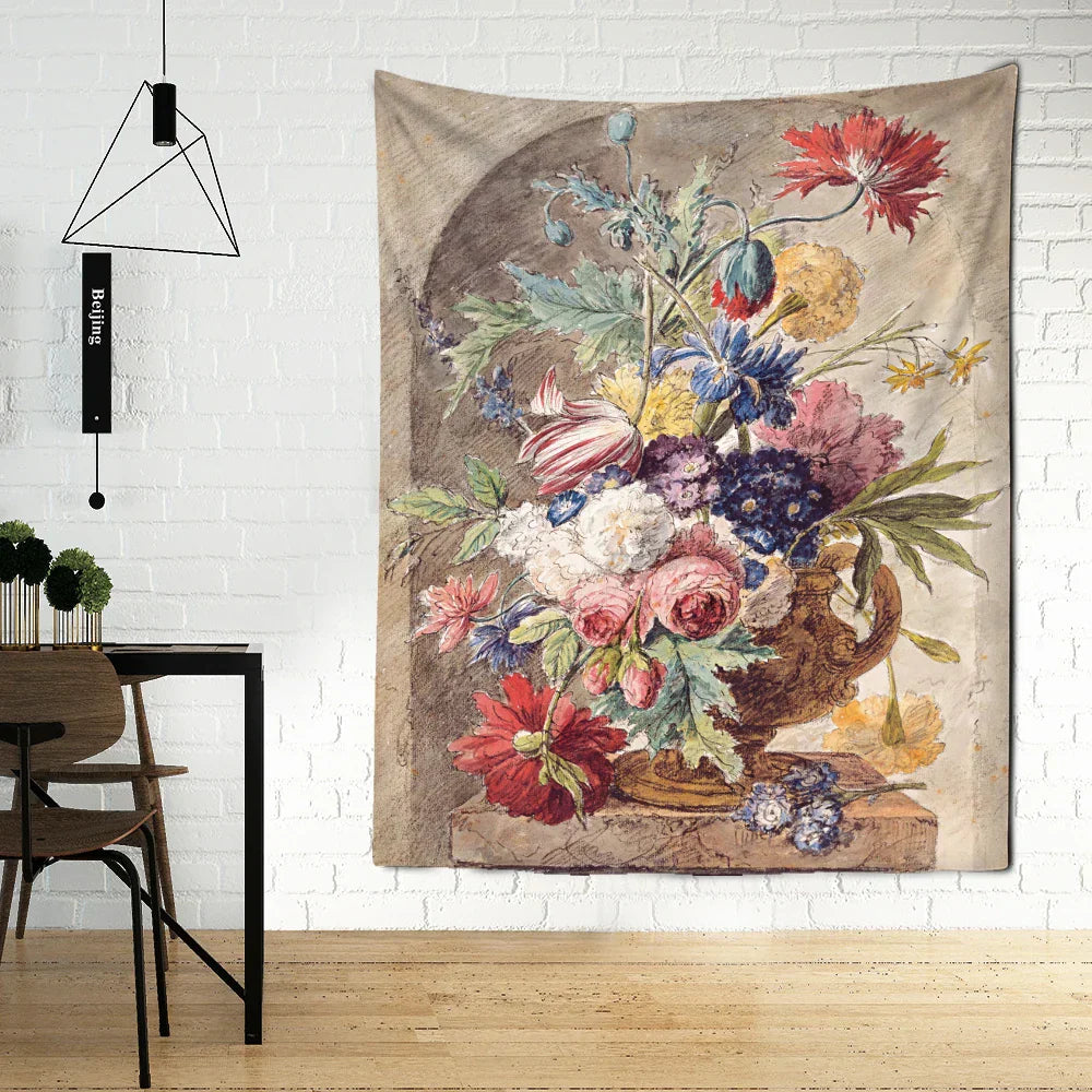 DecorBites™ Court Style Floral Oil Painting Tapestry Wall Hanging Home Decor