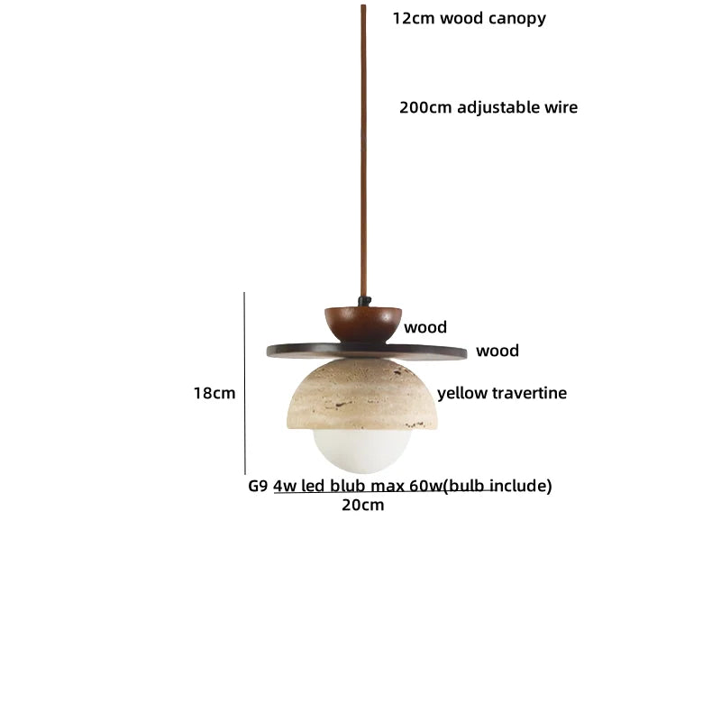 DecorBites™ Glass Ball LED Pendant Lamp for Coffee Living Dining Room with Natural Wood and Stone