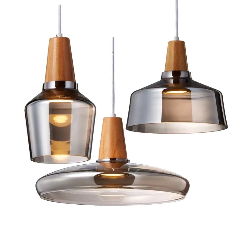 DecorBites™ Glass and Wood Pendant Light for Modern American Retro Dining Loft Decor