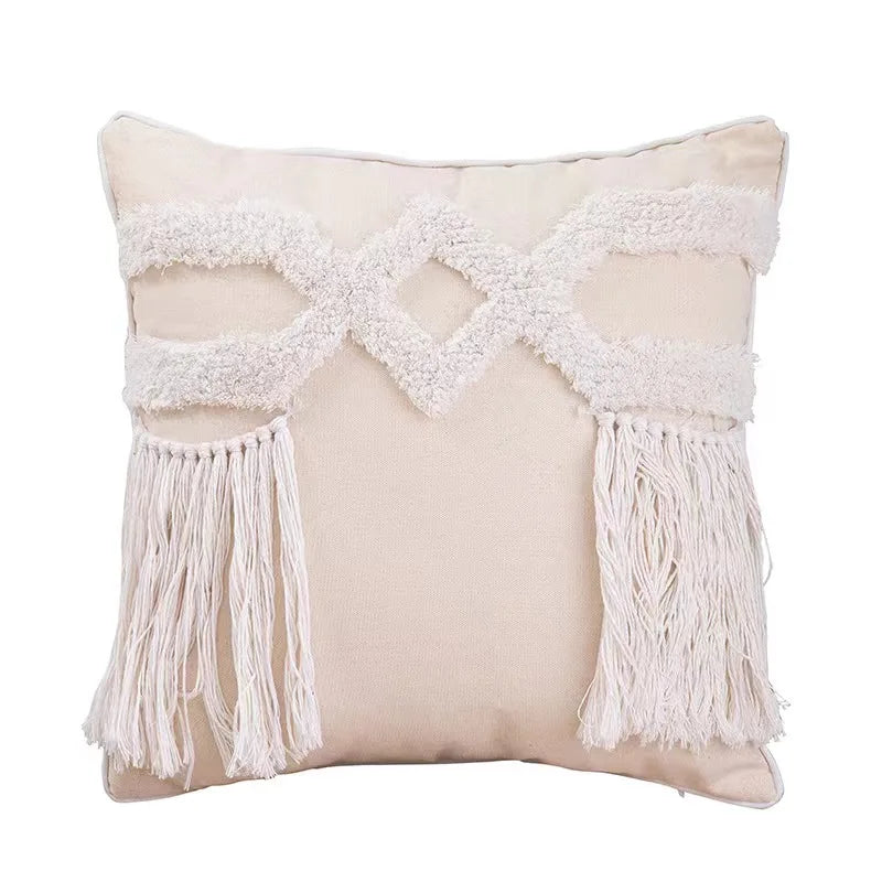 DecorBites™ Boho Geometric Tufted Tassel Cushion Cover 30x50/45x45cm