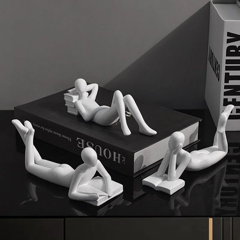 DecorBites™ Golden Thinker Reader Man Resin Figure: Abstract Home Decor Figurine