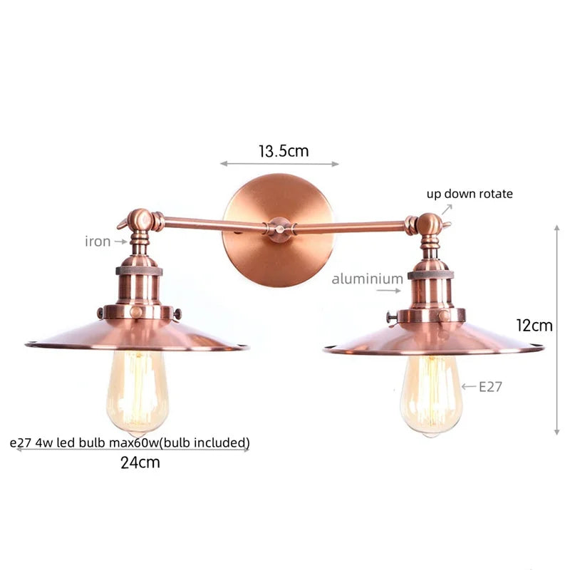 DecorBites™ Industrial Retro LED Wall Lamp with Two Heads and Pull Chain Switch