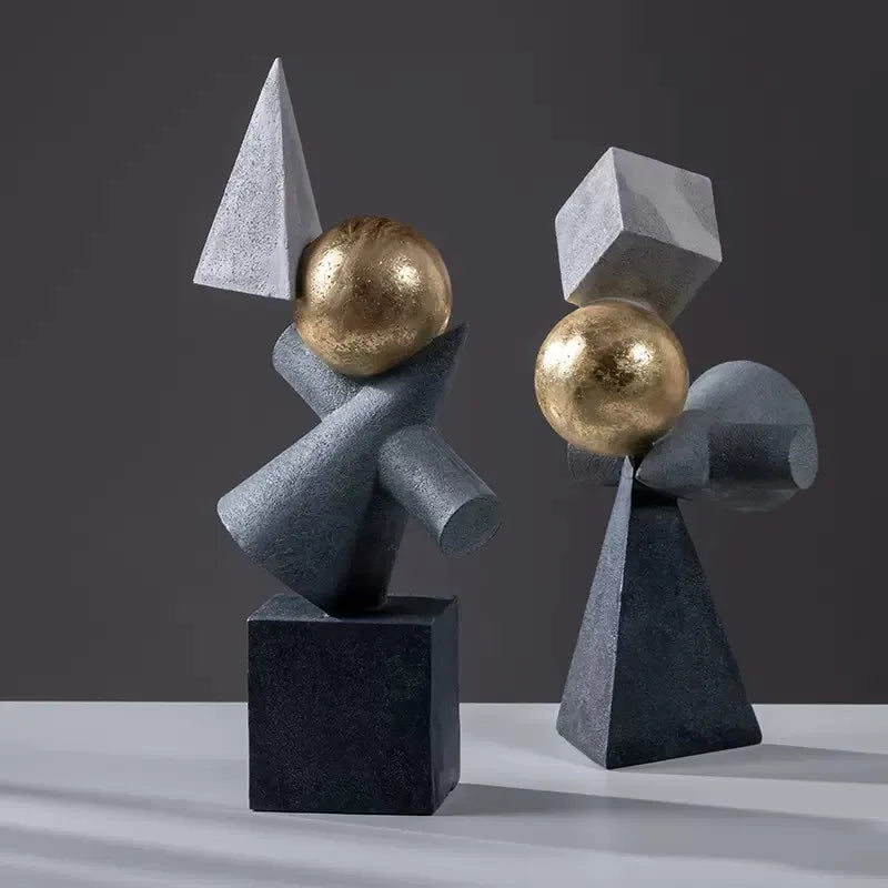 DecorBites™ Geometric Gold Ball Abstract Sculpture Triangular Statues for Home Decor