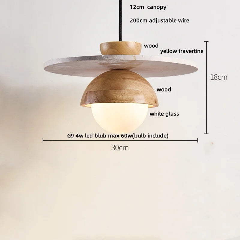 DecorBites™ LED Wood Pendant Light Fixture Wabi Sabi Hang Lamp for Living Room