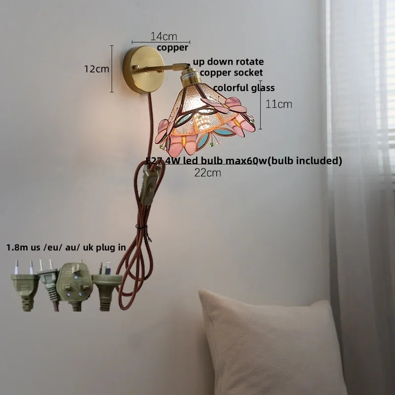 DecorBites™ Colorful Square Glass LED Wall Lights with Pull Chain Switch, Tiffany Style