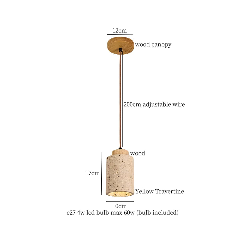 DecorBites™ Japanese LED Hanging Lamp Yellow Travertine Pendant Lighting for Bedroom and Dining Room
