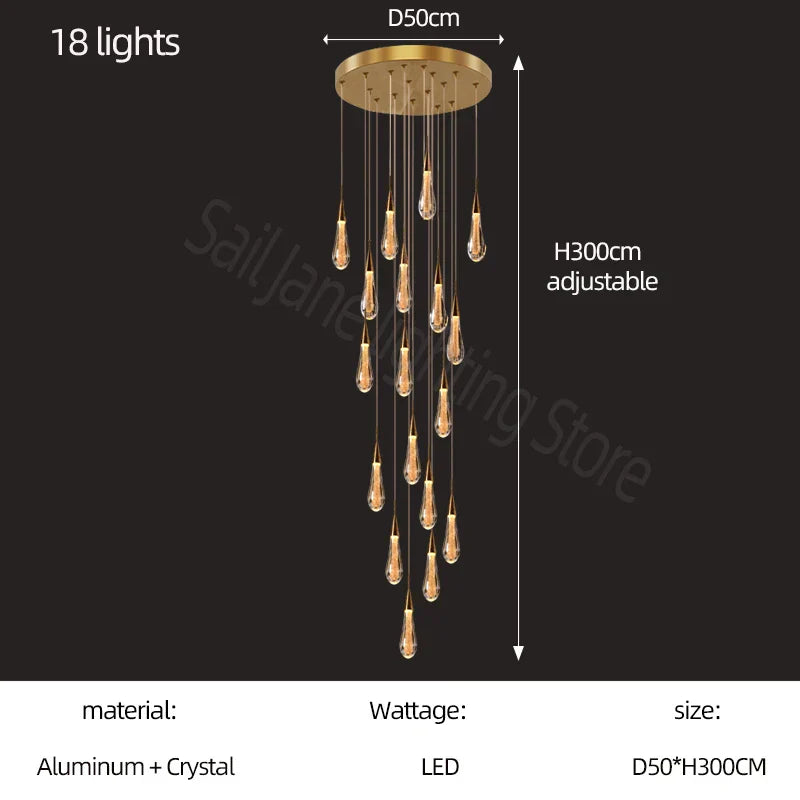 DecorBites™ Gold Crystal Chandelier for Modern Living, Dining & Stair Lighting
