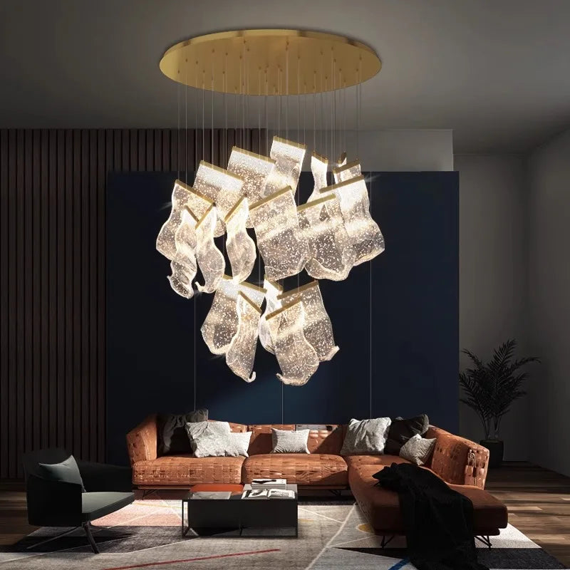 DecorBites™ Crystal Chandelier Stair Pendant Lamp Living Room Lighting