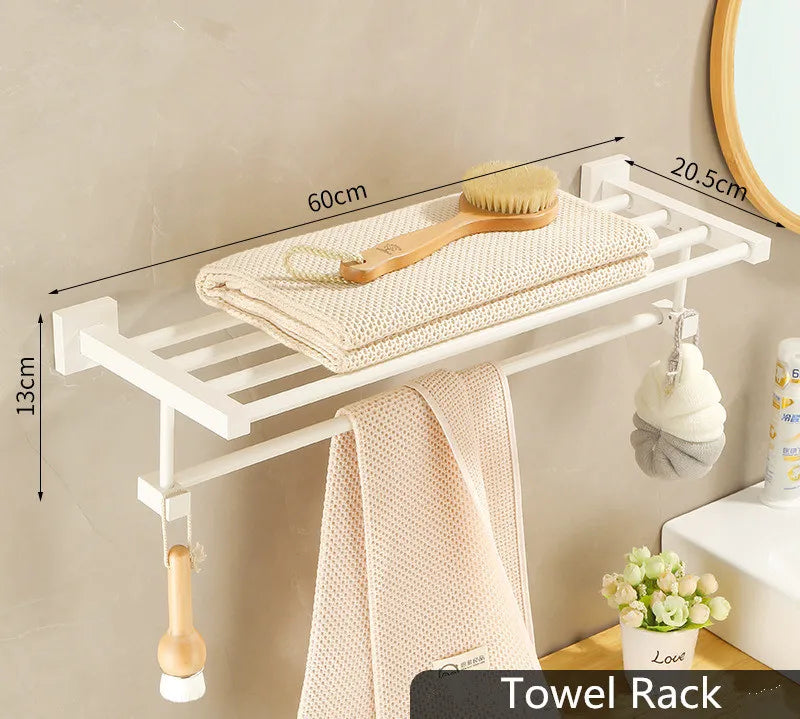 DecorBites™ Bathroom Set: Cream White Shelf, Towel Rack, Paper Holder, Brush Holder & Hardware