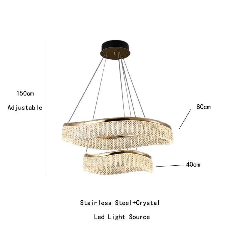 DecorBites™ Golden Crystal Chandelier Luxury Round Pendant Lamparas Art Decor Fixture