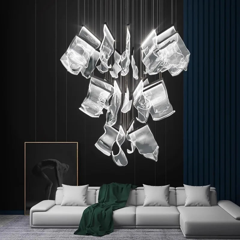 DecorBites™ Crystal Chandelier Stair Pendant Lamp Living Room Lighting