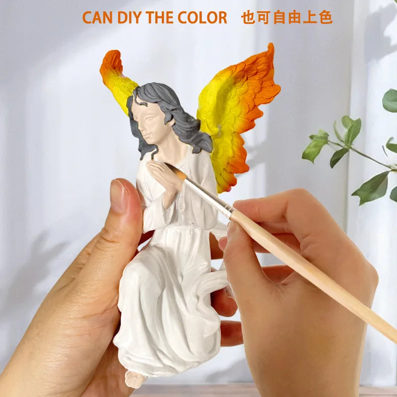 DecorBites™ Angel Figurine White Gold Resin Sculpture Collectible Statue Home Decor
