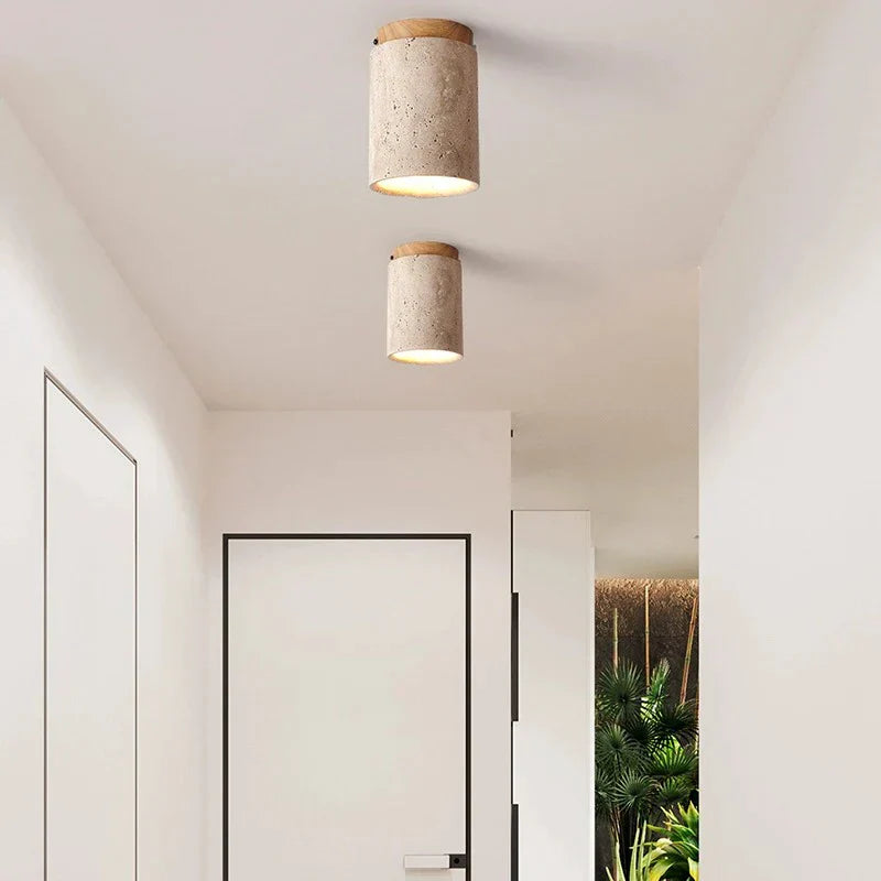 DecorBites™ Japanese Style Stone Wood Round LED Ceiling Lamp for Living Room and Corridor