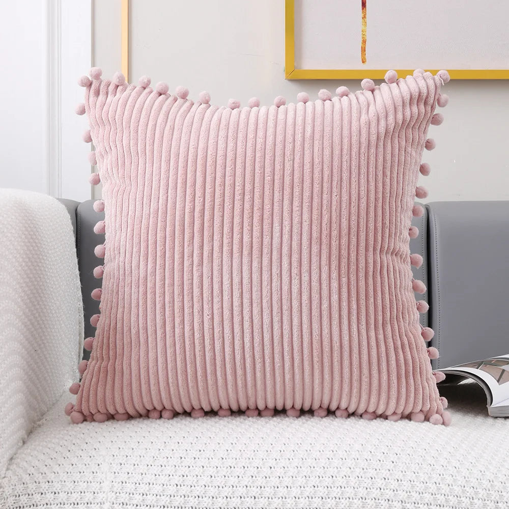 DecorBites™ Corduroy Pompom Cushion Cover 45x45 for Sofa Living Room