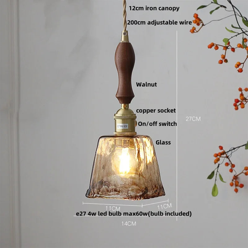DecorBites™ Amber Glass Pendant Light Fixture with Copper Knob Switch