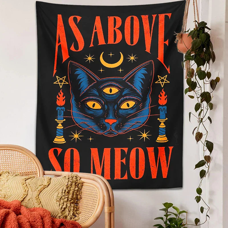 DecorBites™ Cat Tarot Tapestry Wall Hanging Moon Star Room Decoration
