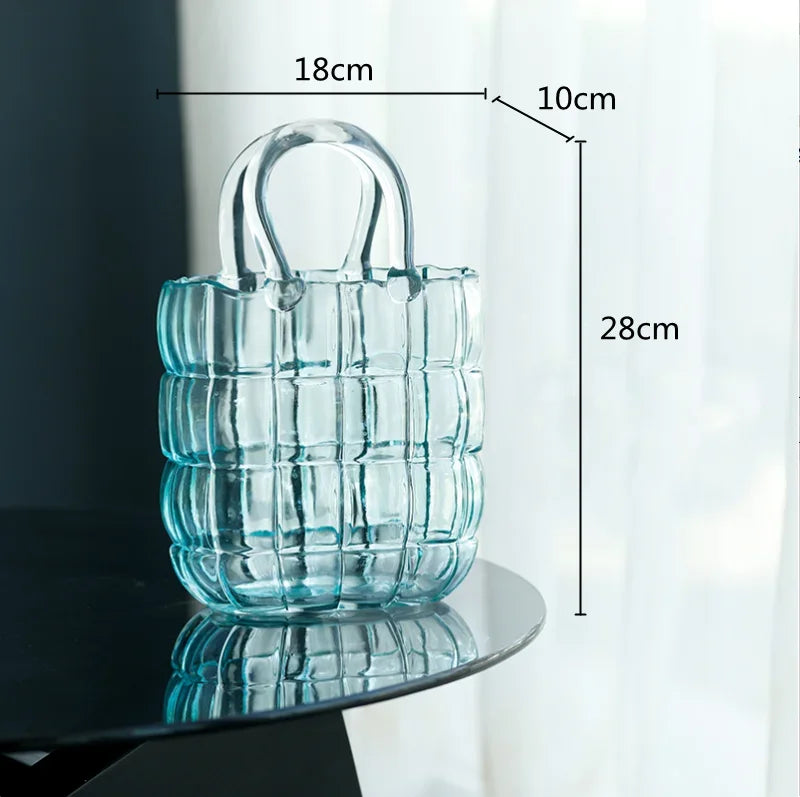 DecorBites™ Clear Glass Vase Terrarium Handbag for Living Room Decoration