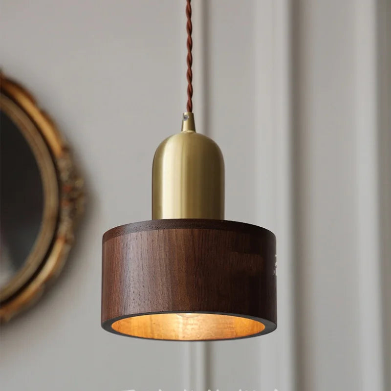 DecorBites™ LED Hanging Lamp Copper Walnut Wood Pendant Light