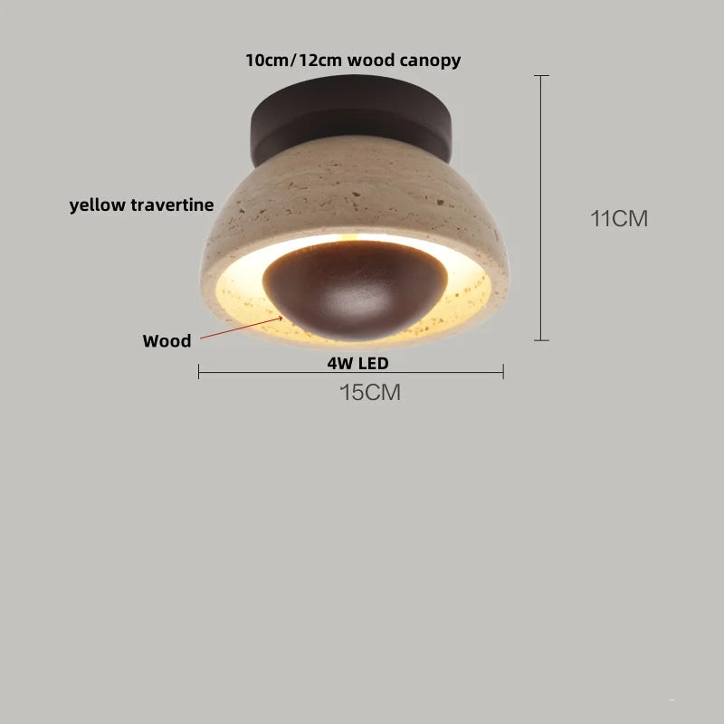 DecorBites™ Acrylic LED Ceiling Lamp Yellow Travertine Wood Canopy Wabi Sabi Style