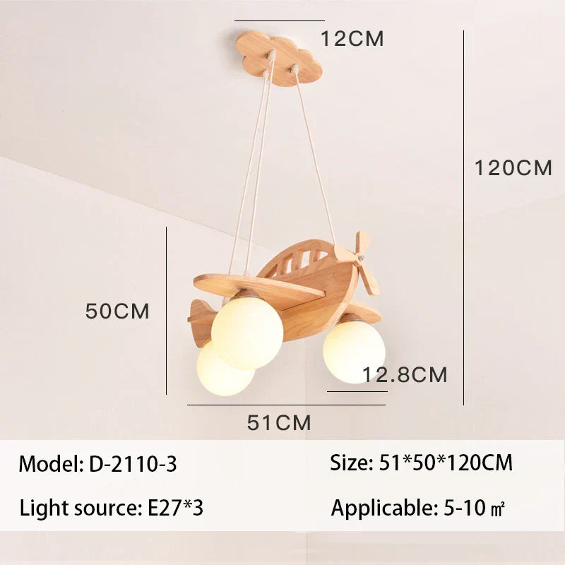 DecorBites™ Kids Wood Airplane Chandelier LED Pendant Light for Boy Bedroom