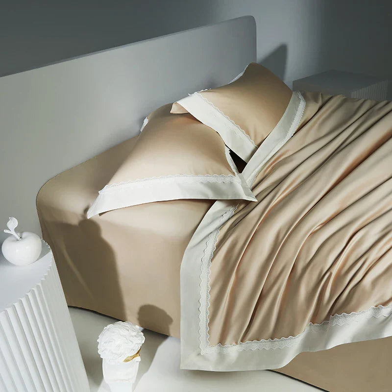 DecorBites™ Lace Patchwork Bedding Set: 1200TC Egyptian Cotton Duvet Cover, Sheet, Pillowcases