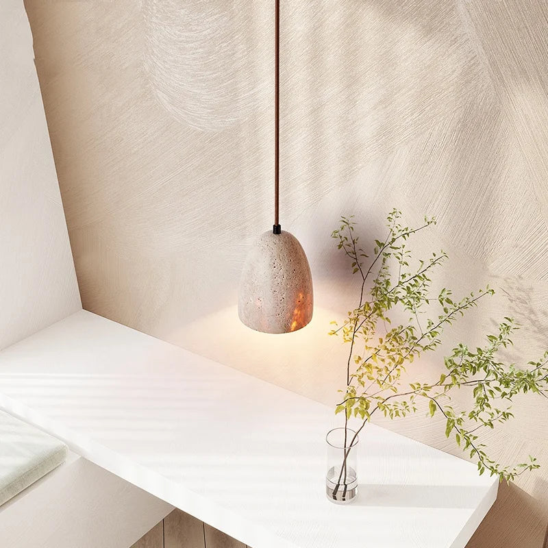 DecorBites™ LED Pendant Lamp Yellow Travertine Japanese Style Adjustable Hanging Light