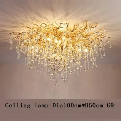DecorBites™ Gold Crystal Tree Branch Chandelier for Dining Living Room Bedroom Decor